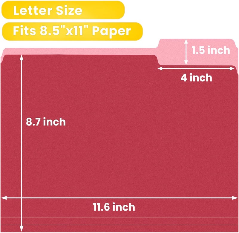 SUNEE File Folders, 120 Pack Manilla Folders 8.5 x 11, Colored File Folders Home Office School Supplies for Documents Files Paper, 6 Assorted Colors - Image 2